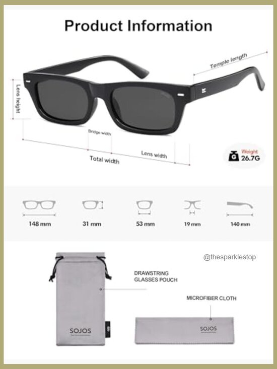 Polarized Rectangle Sunglasses Retro Vintage Style UV400 Protection